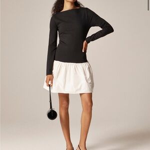 J. Crew Black Long Sleeve mini dress with White Ruffle Hem